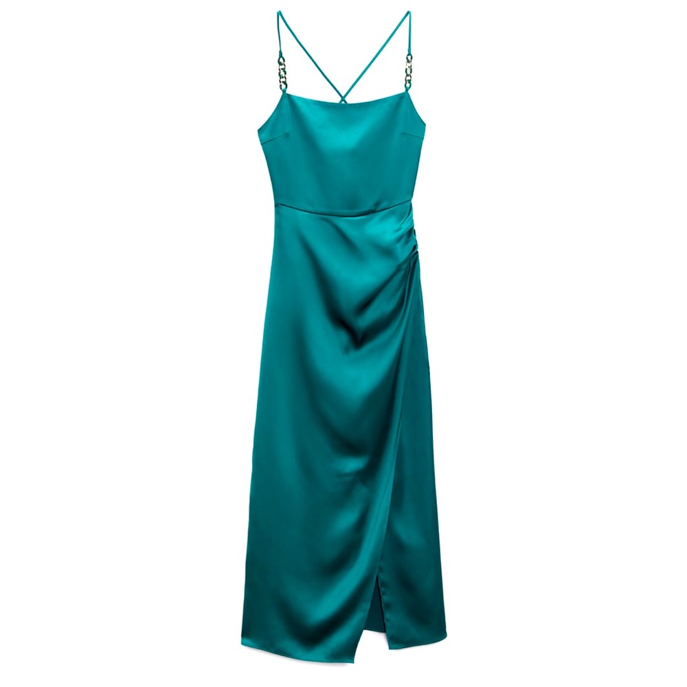 Satin lingerie style dress duck green
